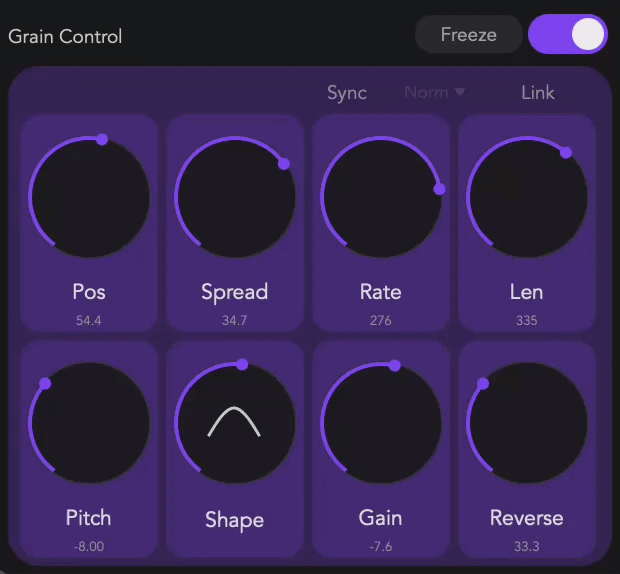 Per-grain knob controls in motion