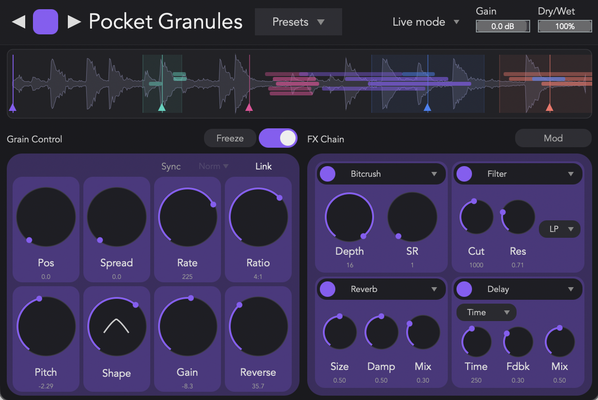 Pocket Granules — all five heads with FX chain